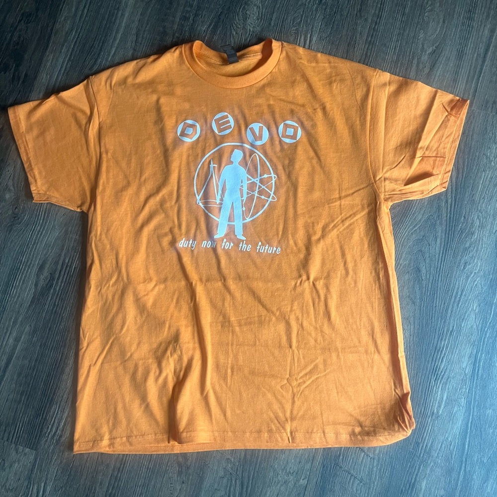 Duty now for the Future Devo New Wave Orange Graphic T-Shirt X-Large